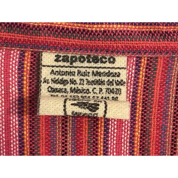 Zapoteco Mexican Blouse Top Women’s Size S Woven Pink Striped Spanish - Picture 3 of 6